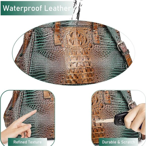 Elegant Peacock Crocodile Handbag - Multi-Pocket Vegan Leather Crossbody Design - Picture 5 of 6